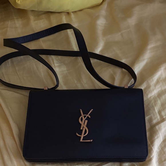 Yves Saint Laurent 💯 Authentic Midnight Black/ Blue Crossbody Bag - Picture 1 of 5